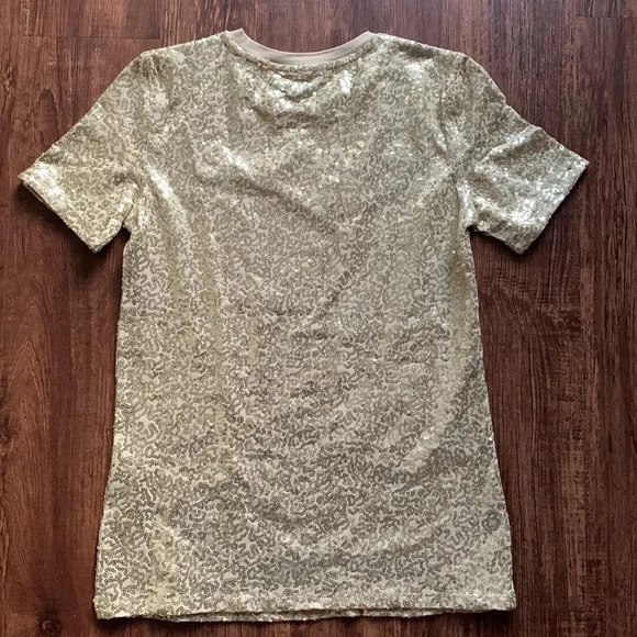 DKNY Sequined Gold T-Shirt Size XXS NWT - Picture 5 of 10